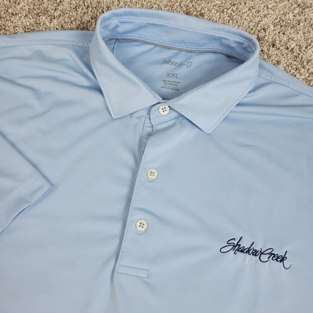 Johnnie O Mens 2XL Solid Light Blue Performance Stretch Golf Polo Short Sleeve